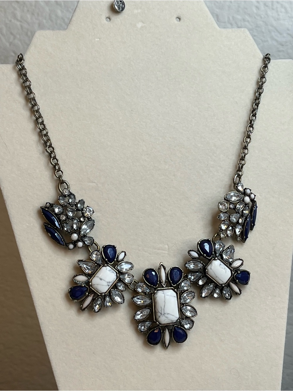 Loft navy rhinestone bling statement necklace 20”